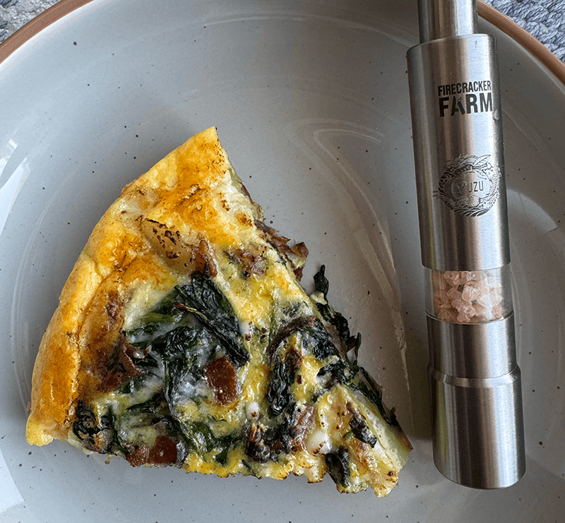 Spinach, Bacon & Potato Frittata with Firecracker Farm Yuzu Hot Salt