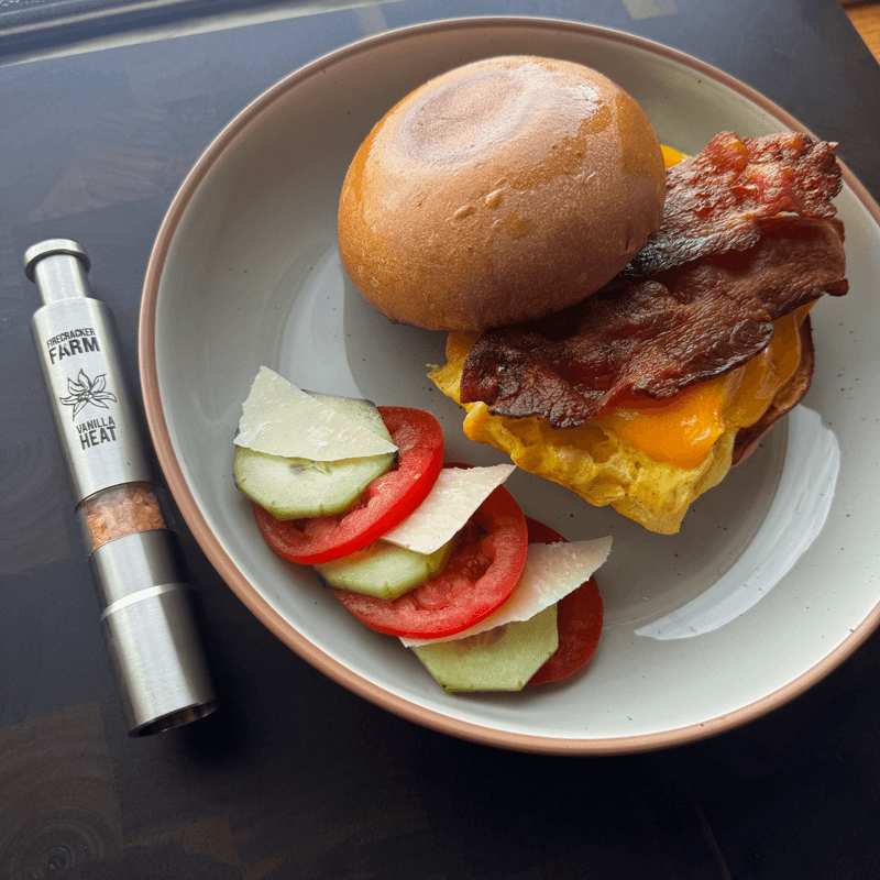 Bacon, Egg & Cheese Brioche Sandwich with Vanilla Heat