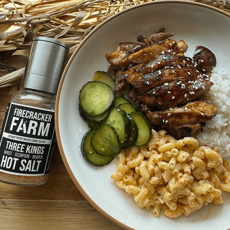 Hawaiian-Style Plate Lunch with Firecracker Farm Hot Salt - Photos and recipe: Dave Sands Firecracker Farm Recipe Image