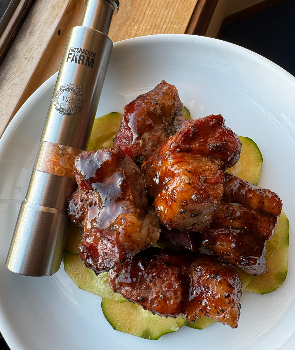 Smoked Pork Burnt Ends with Yuzu Hot Salt