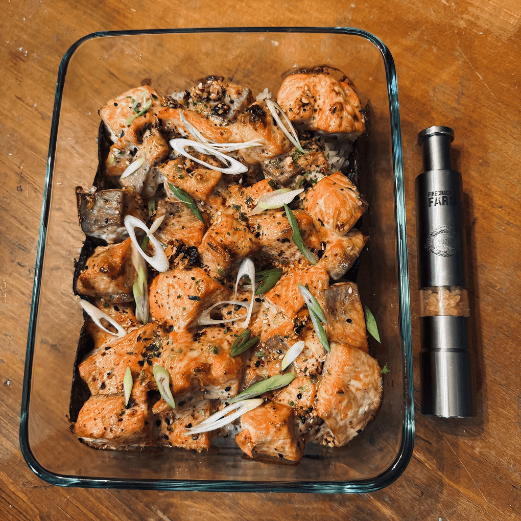 Salmon sushi bake ready for the oven