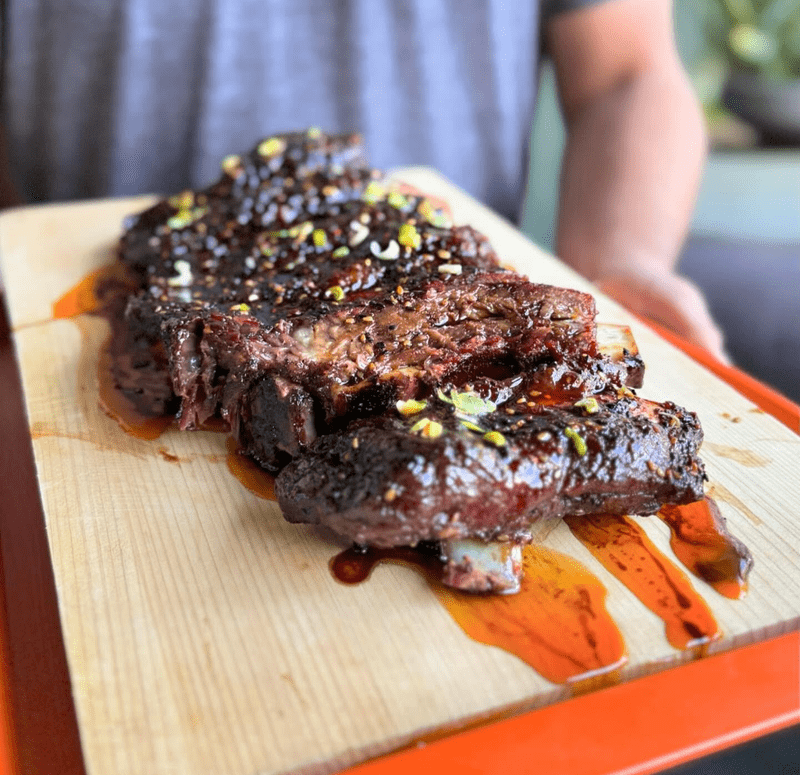Smoked Beef Rib Trimmings with Honey Butter Finish - Photos and recipe: Dave Sands Firecracker Farm Recipe Image