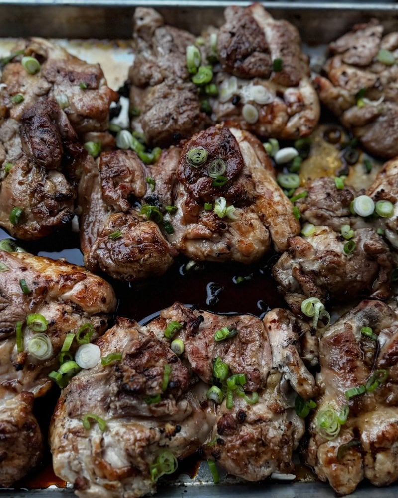 Char-Grilled Yuzu Chicken Thighs with Firecracker Salt - Photos and recipe: Dave Sands Firecracker Farm Recipe Image